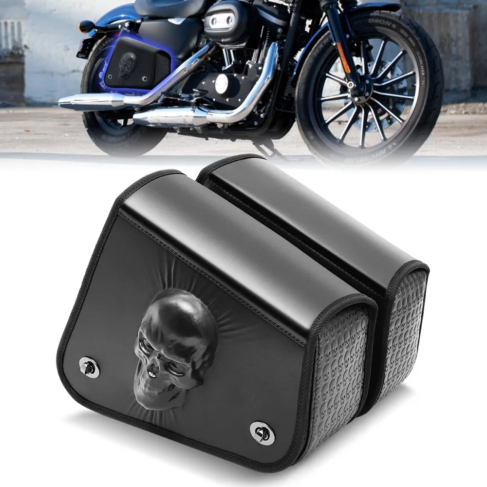 Universal 3D Skull Swingarm Bag Waterproof PU Tool Storage Metal Rotate Lock Fit Harley Kawasaki Honda Yamaha Retro Motorcycle