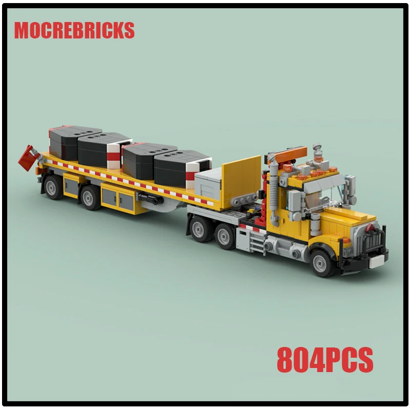 

MOC Classic American Construction Truck and Flatbed Trailer Model Building Blocks Sets Collection Series Children's Bricks Toys