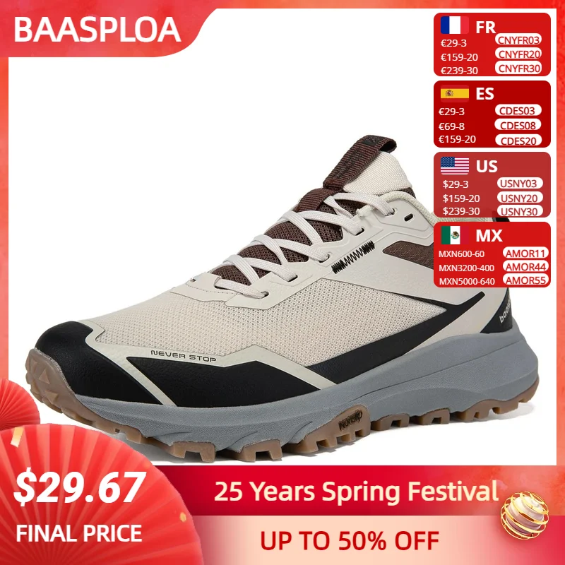 Baasploa Men Outdoor Shoes Non-Slip Wear-Resistant Walking Breathable Men Walking Shoes Brand Comfortable Men Sneakers