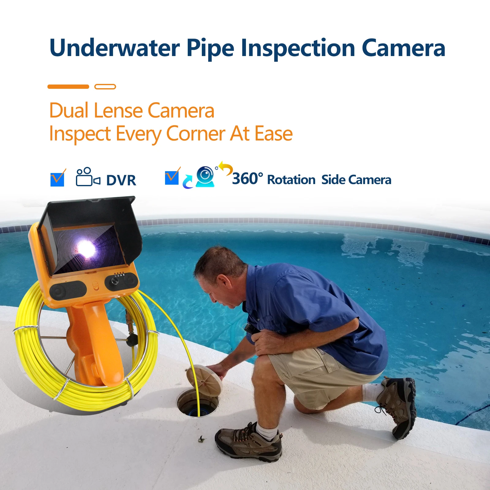 Cámara de alcantarillado de inspección de tuberías de drenaje de plomería profesional, vídeo endoscópico analógico, cámara subacuática Digital, cámara autonivelante