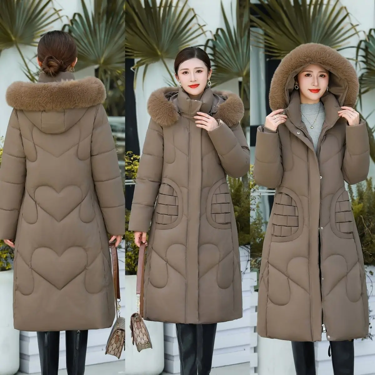 Piumino invernale da donna in cotone Giacca da pendolarismo lunga in cotone con cappuccio antivento