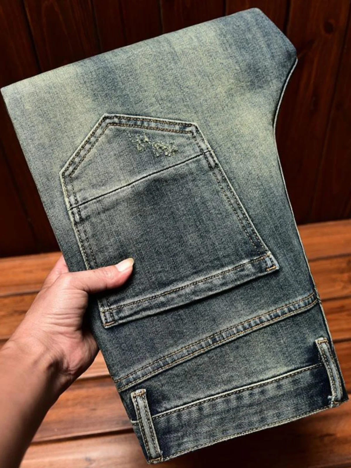 

High-End Versatile Men's Jeans Retro Wa Slim Fit Cuffed Pants Elastic Trendy Brand Cool Korean Sle Long Trousers