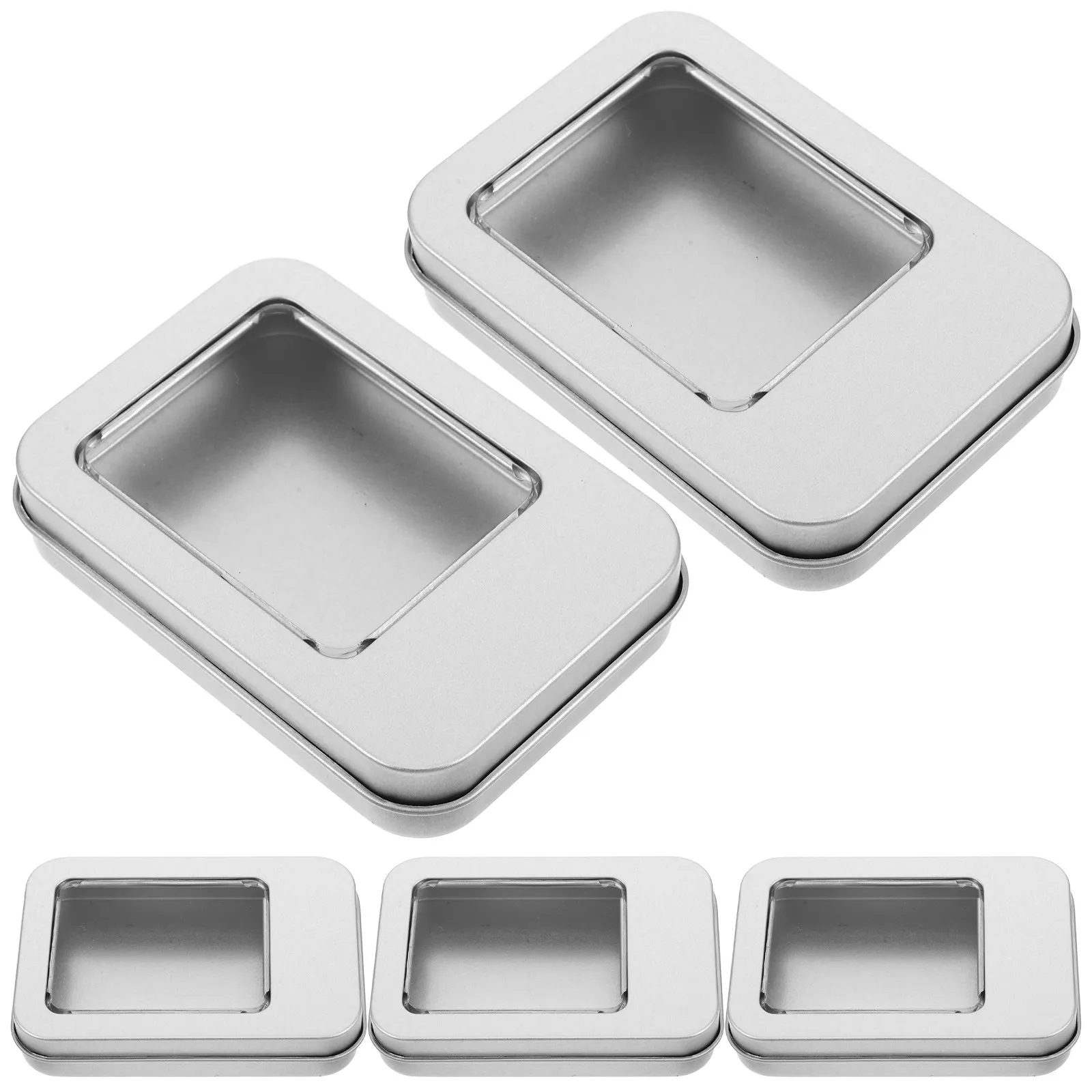 

5Pcs Nail Organizer Stainless Steel Storage Box Clear Window Lid Portable Compact Nail Art Display Case Empty Storage Containers