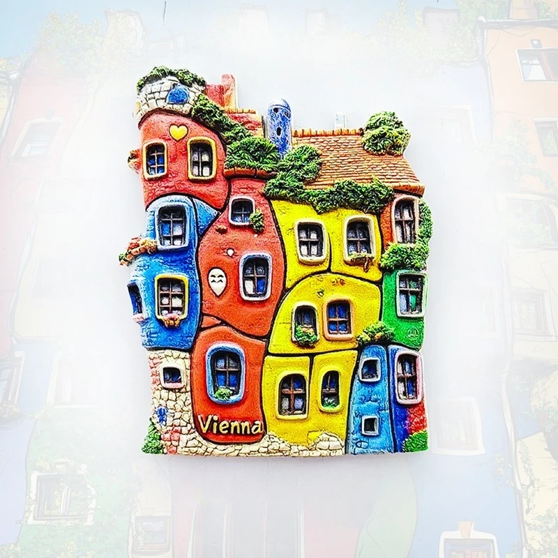 

Vienna Hundertwasserhaus Fridge Magnet - 3D Austrian Architecture Souvenir Colorful Mosaic & Spiral Decor Unique Europe Gift
