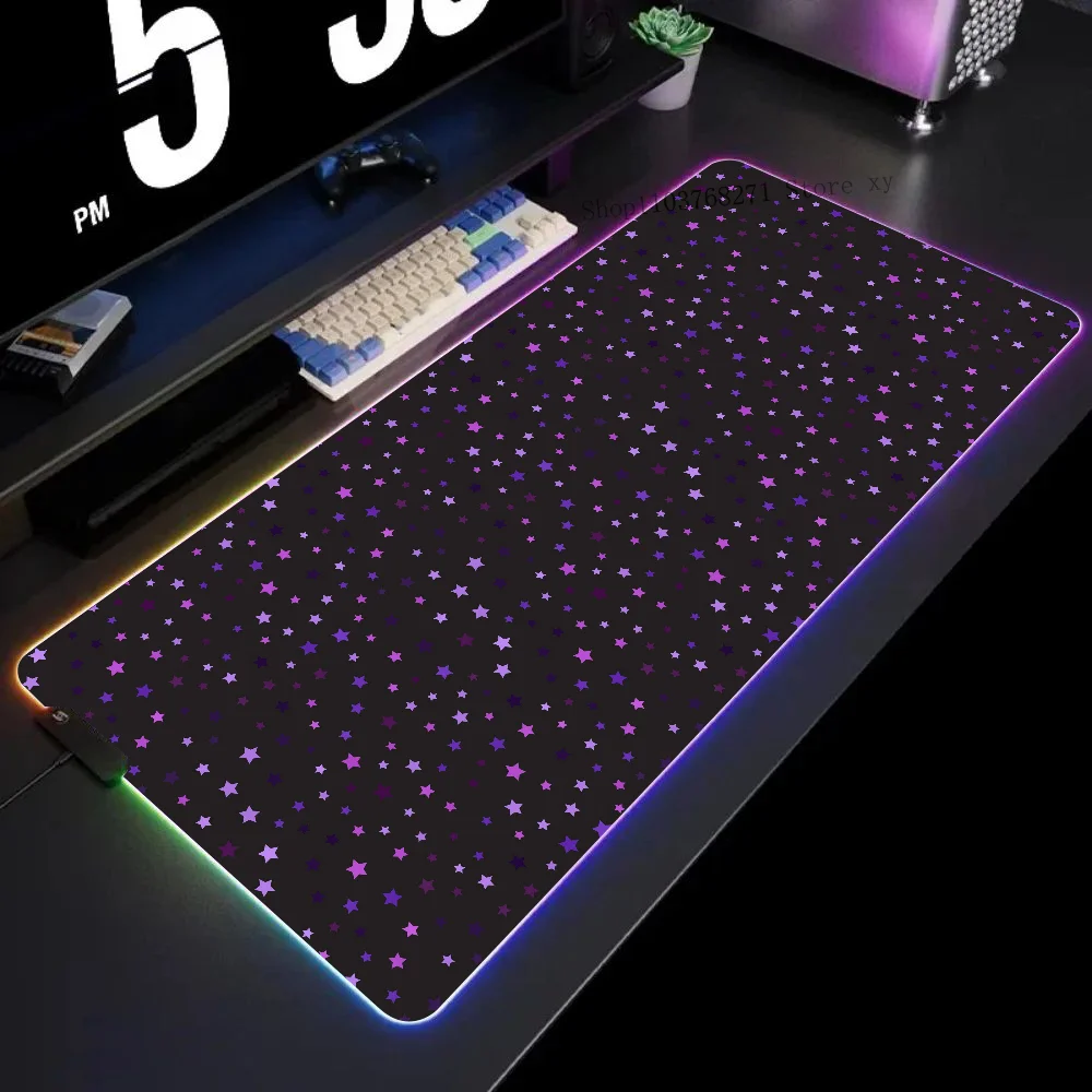 

Stars Pattern Texture Purple Mousepad XXL RGB Gaming Mouse Pads HD Black Gamer Accessories Large LED