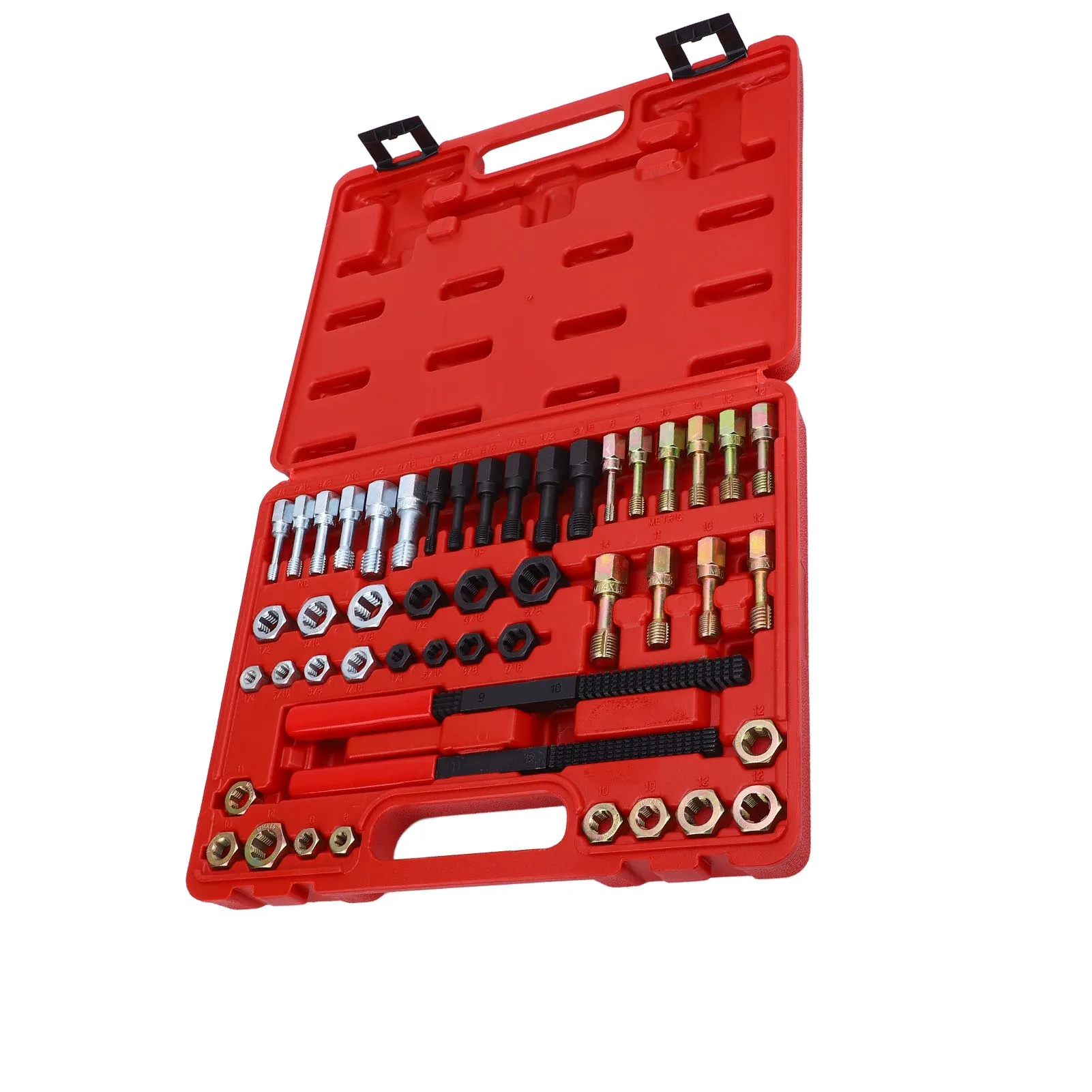 Jeu de chasse-fil 48 pièces, tailles métriques et SAE, 22 robinets, 24 matrices, 2 limes à filetage, Kit d'outils de rénovation, jeu de chasse-fil