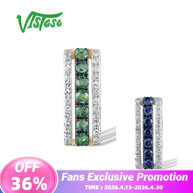 

VISTOSO Real 14K 585 Yellow White Gold Pendant For Women Sparkling Diamond Emerald Blue Sapphire Elegant Linear Fine Jewelry