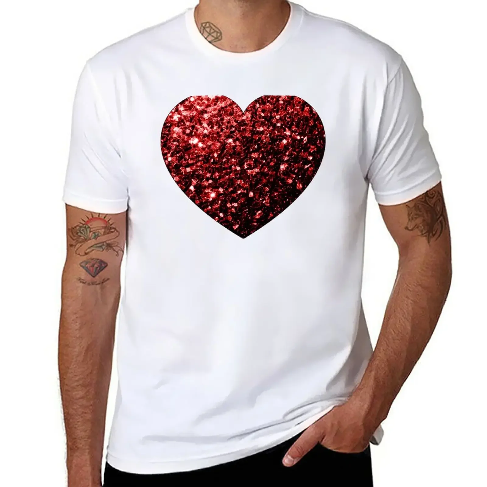 

Glamour Red Glitter faux sparkles T-Shirt summer top oversized fitted t shirts for men