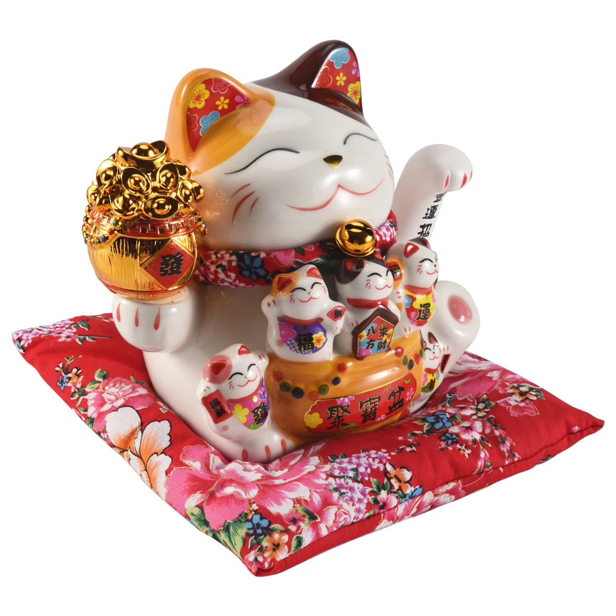 7-calowa ceramiczna ozdoba Beckoning Cat Maneki Huśtawka dekoracyjna Feng Shui, A