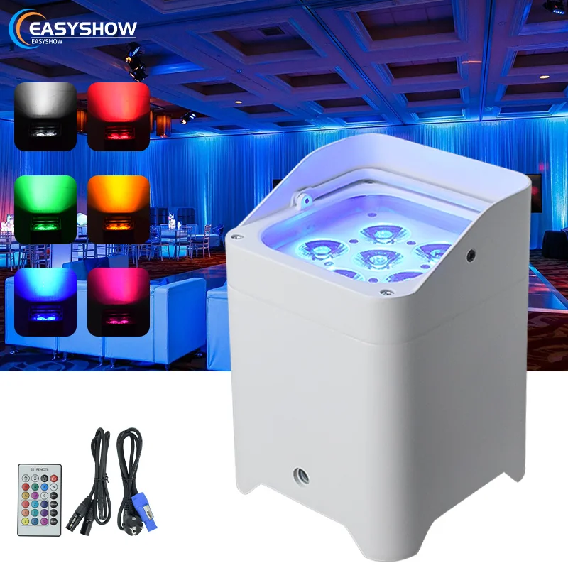 

Wholesale LED 6x18W DMX512 RGBWA UV 6in1 Wireless Battery Uplight Par Light for Wedding Stage