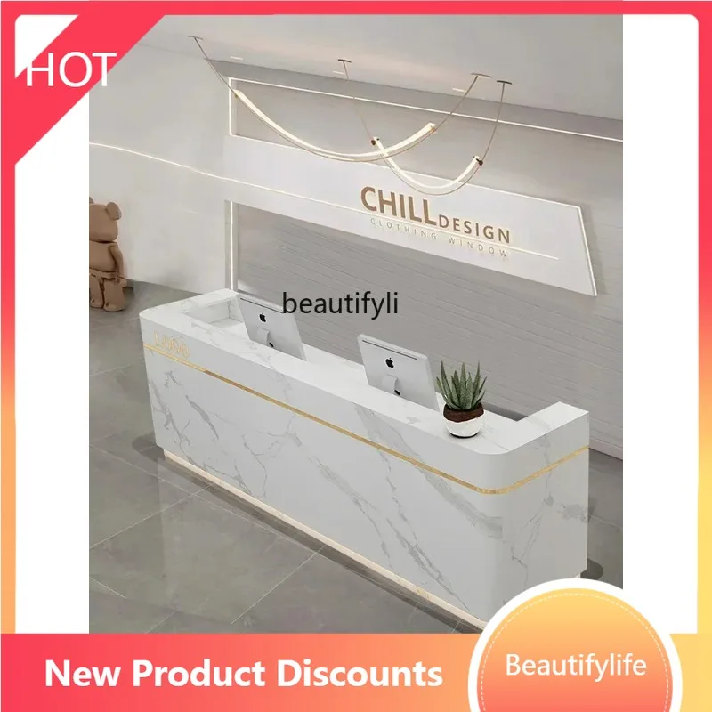 A07 Beauty Salon Cashier Desk Paint Marbling Front Desk Light Luxury Solid Wood Clothing Store Reception Desk