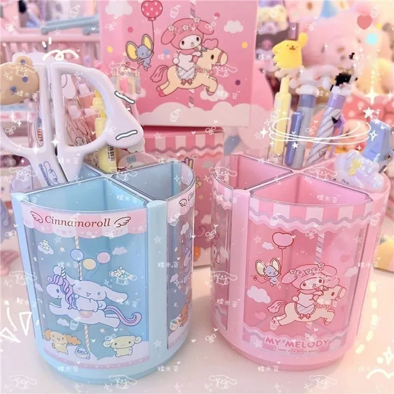 

Sanrio Cinnamoroll My Melody пенал, настольный поворотный канцелярский ящик для кистей для макияжа, коробка для хранения в общежитии, игрушки для девочек, подарки для девочек