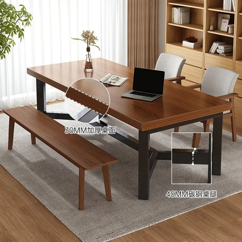 Rectangular Walnut Dining Table for Small Apartment Living Room Eating Table Large Board Negotiation Table Chair Set