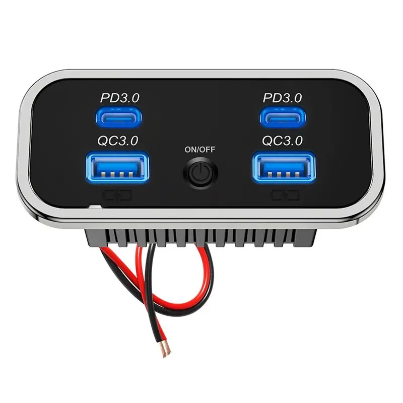 HLZS-Touch Switch Enabled 4 Ports Car Dual USB& Dual Type-C PD QC3.0 Power Outlet Panel For 12V/24V Car Truck Boat
