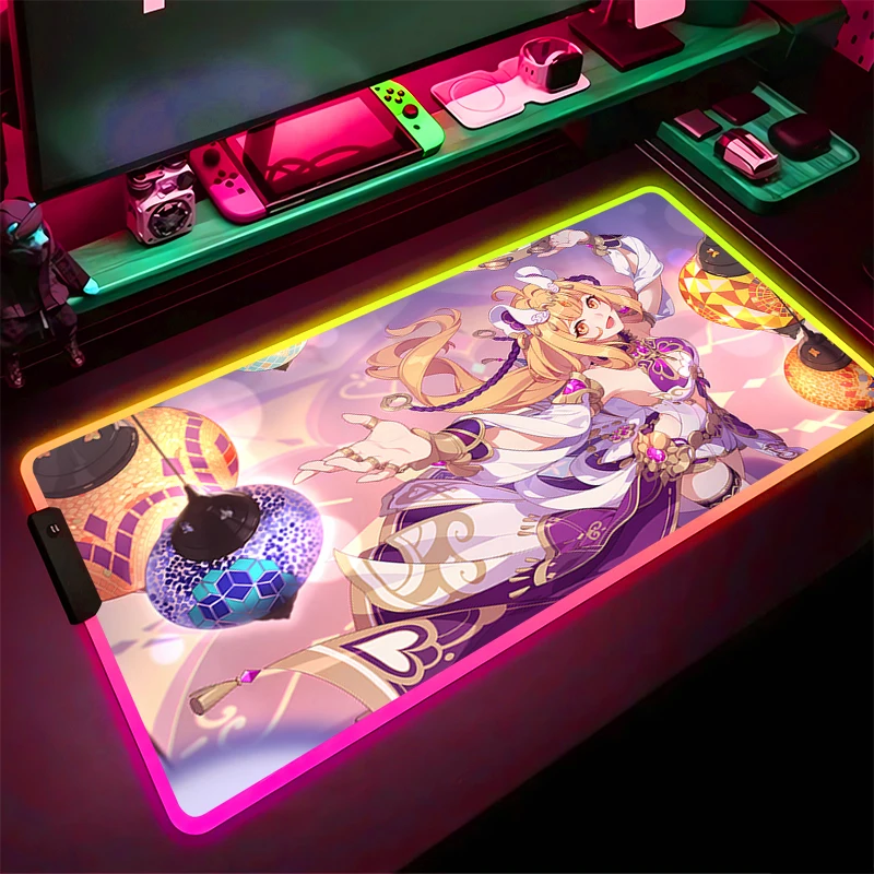 RGB Mouse Pad Non-Slip Rubber Edge locking mousepads Game play mats notebook computer Susana Honkai Impact 3 tide Home Decor