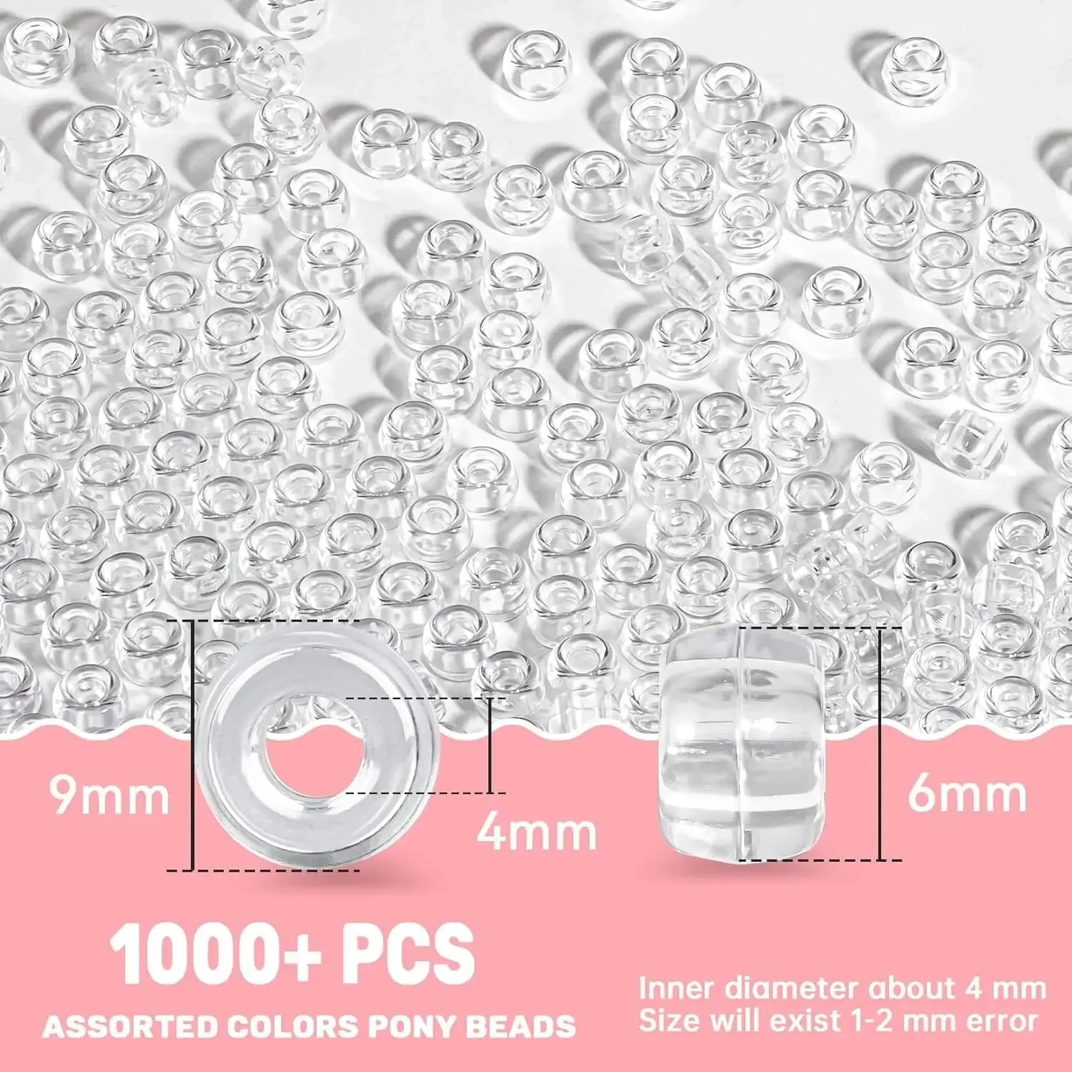 1000 Uds. Cuentas de Pony de cristal de 6x9mm, cuentas de plástico para el cabello para trenzas, manualidades DIY, joyería Chai