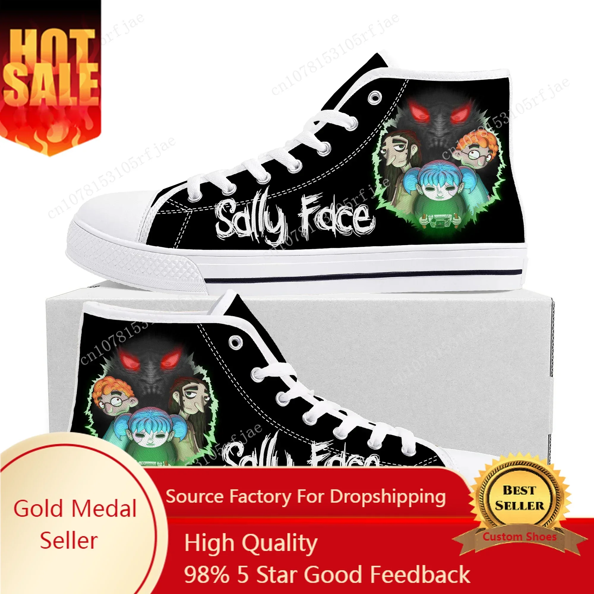 

Sally Face High Top Sneakers Hot Cartoon Game Mens Womens Teenager High Quality Fashion Canvas Shoes Casual Tailor Made Sneaker