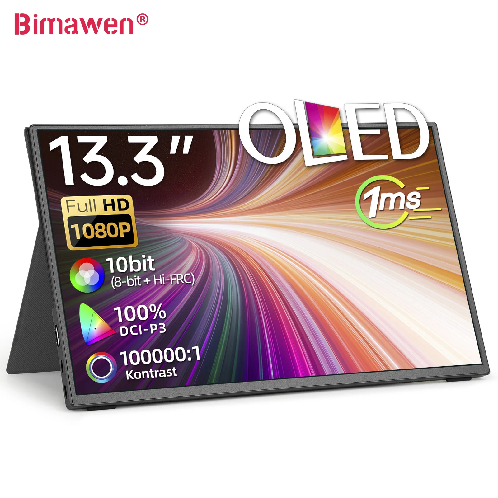【セール中】Bimawen 13.3 インチ OLED ポータブル モニター FHD スクリーン応答時間 1ms 10 ビット 100% DCI-P3 モニター、適応 Sunc ゲーム HoR モード付き