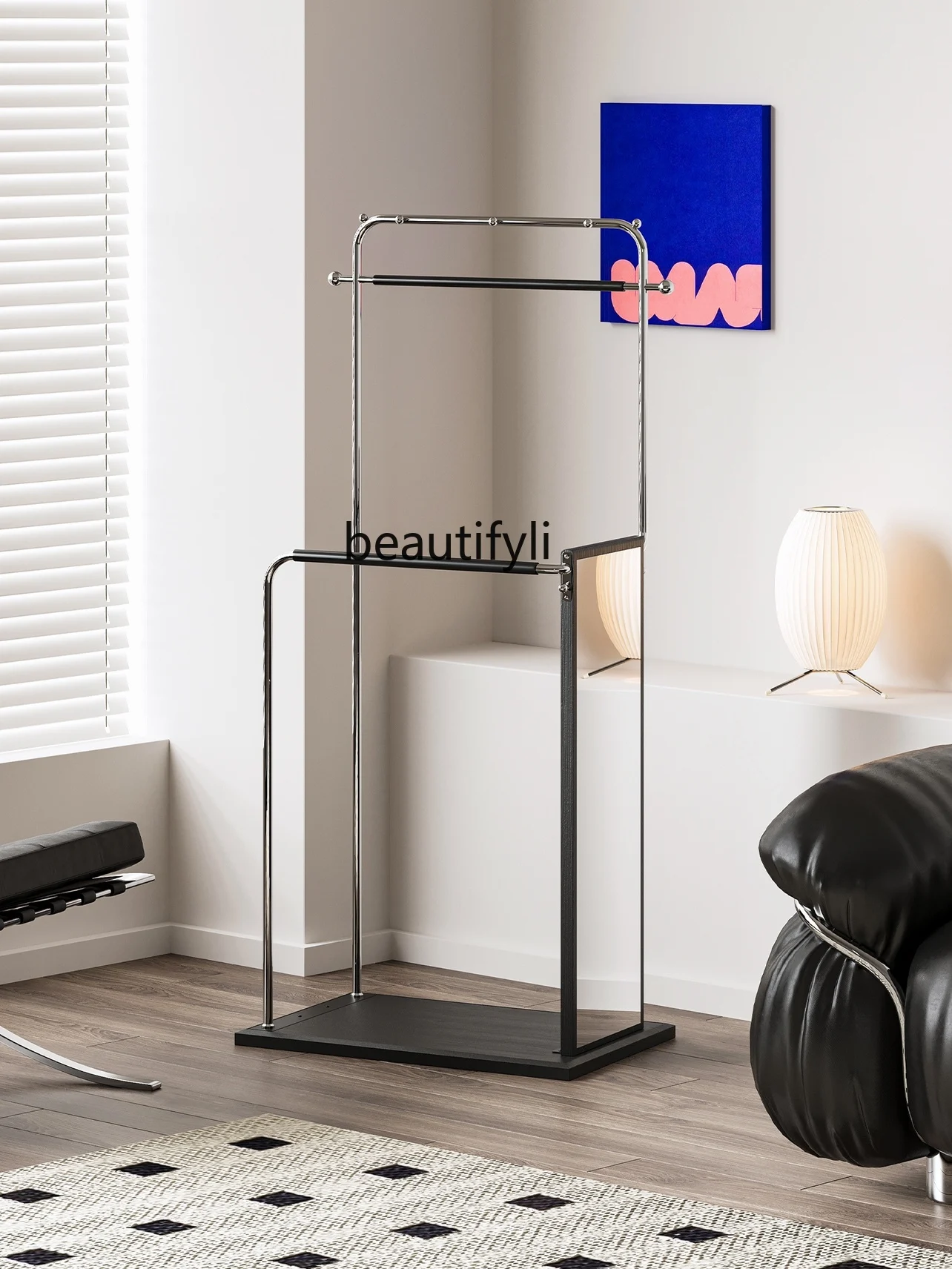 Floor Movable Coat Rack with Dressing Mirror Hallway Corner Stainless Steel Hanger