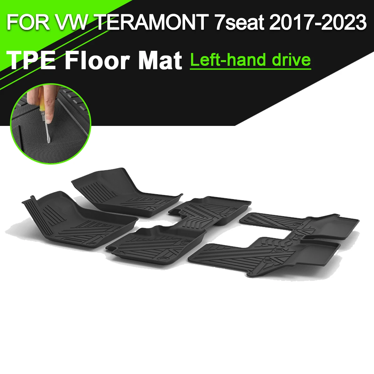 Автомобильный напольный коврик для VW TERAMONT 7seat 2017-2023 TPE, резиновый, водонепроницаемый, нескользящий, строительный, с ручным приводом