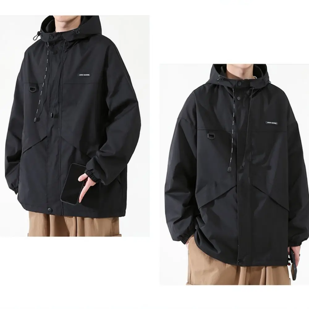 Casual Mens Hooded Jacket Waterproof Windbreaker Outdoor Tactical Cargo Coat Spring Autumn Winter Trendy Sportswear