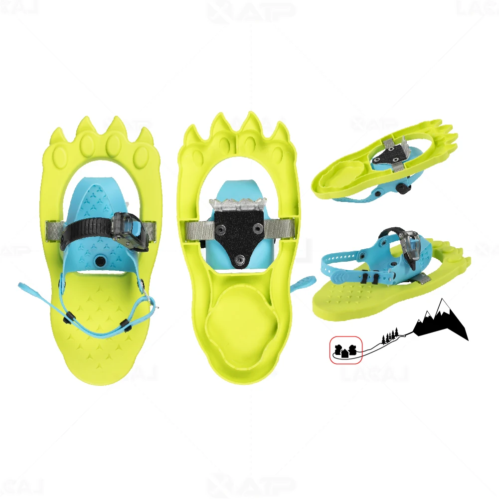 

Customize Logo Single Ratchet Binding Plastic Kids Children Mini Cartoon Lightweight Dinosaur Footprint Snowshoes