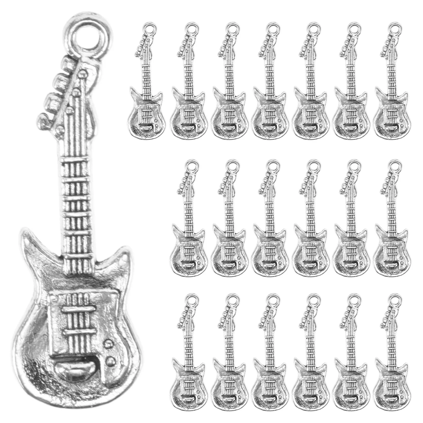 

20Pcs Silver Guitar Pendants Vintage Alloy Charms DIY Jewelry Necklace Bracelet Making Craft Accessories