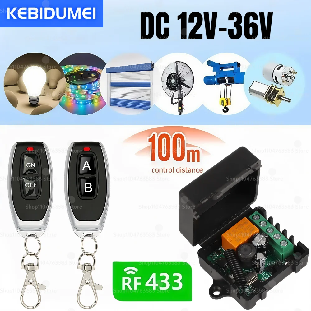 433Mhz RF Remote Control Wireless Switch DC 12V 24V 36V 1CH rf Relay Receiver and 2CH Transmitter For Door Electromagnetic lock
