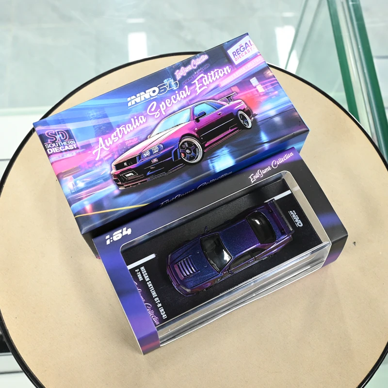 INNO 1/64 Nissan SKYLINE GT-R R34 Z-TUNE Purple Australian Special Edition Die-cast Alloy Car Model Collection Display Gifts