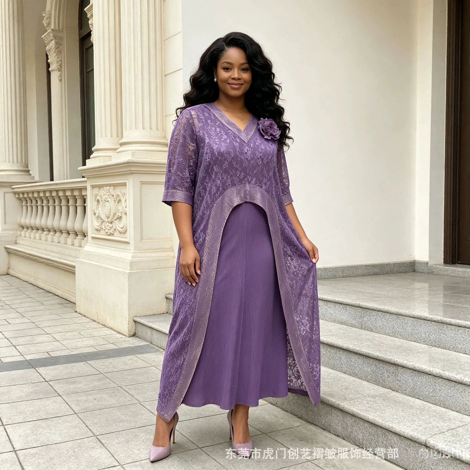 Miayke   Miyake Plus-size Women's Lace Set Fashionable And Slimming Two-piece Outfit With Pleated Details Y2k、 Clothes Vestidos