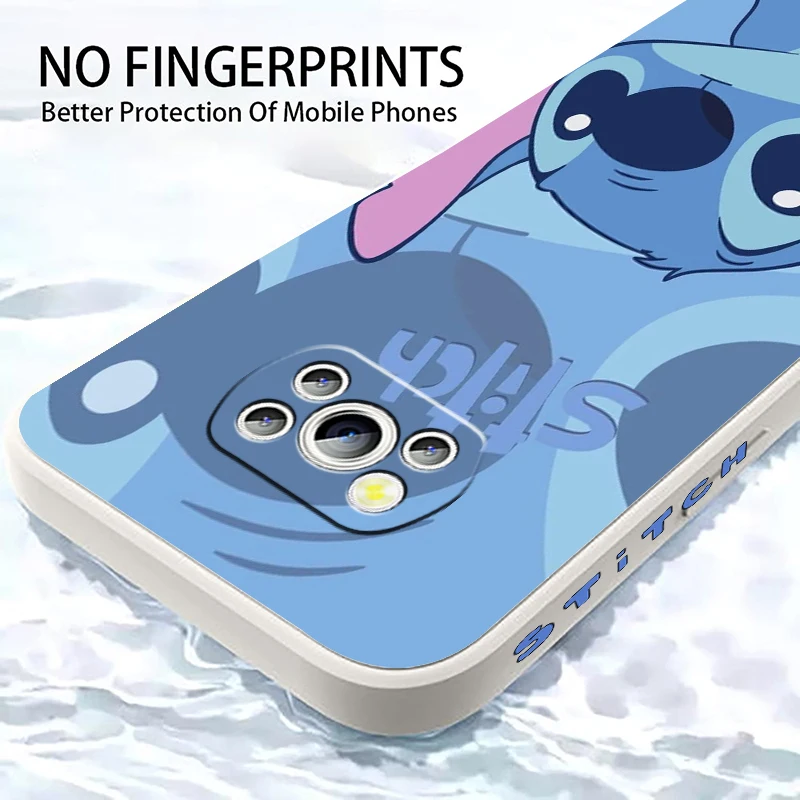 Anime Angel Lilo & Stitch Liquid Left Rope For Xiaomi Mi Poco X5 X4 X3 M6 M5 M5S M4 M3 F5 F4 F3 C55 C40 Pro 5G TPU Phone Case