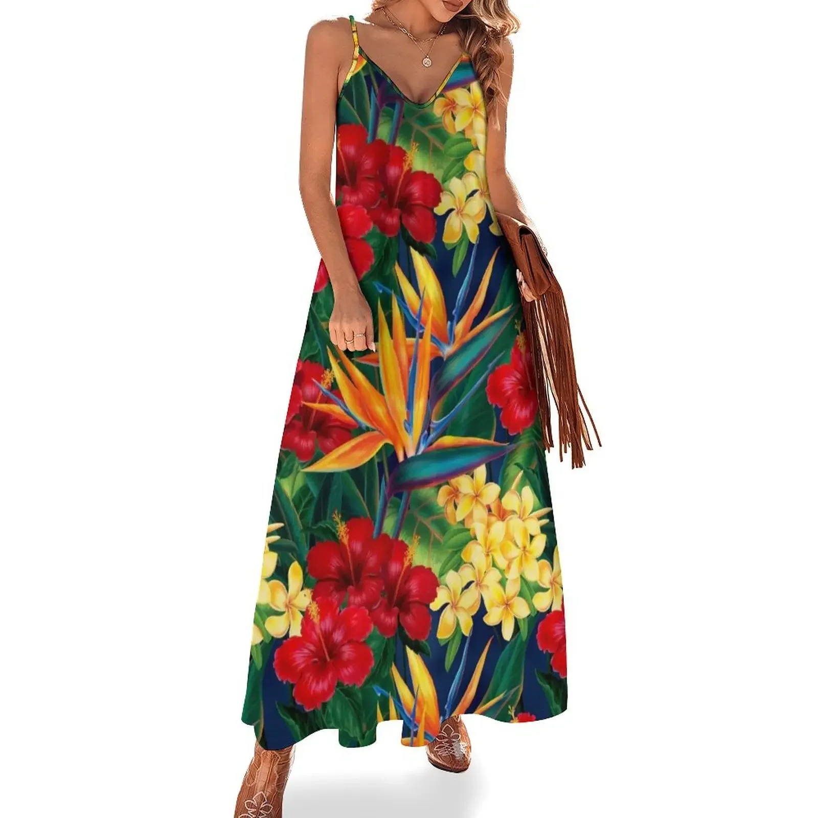 

Tropical Paradise Hawaiian Birds of Paradise Illustration Sleeveless Dress Dresses clothes for woman