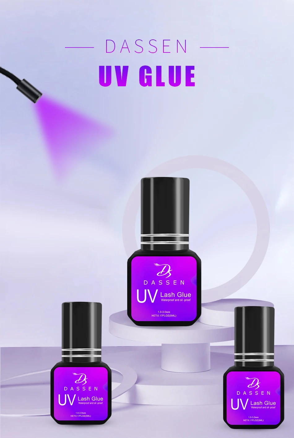 Dassen 5ml UV-Wimpernverlängerungskleber 1S Schnelltrocknend Starker Halt Langanhaltend Nicht-reizender Klebstoff für Nerz-Wimpern Professionell – Detail 1