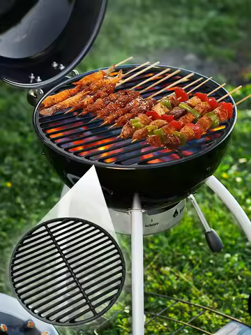 14.6 Inch Cast Iron Barbecue Grilling Grate Round Cooking Grid Charcoal Fire Grate Charcoal Plate for Cmping Travel