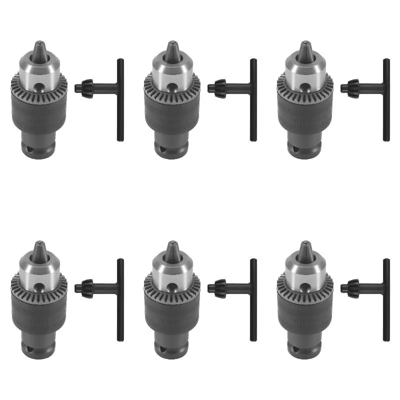 6Pack X(Key Drill Chuck Wrench Converter 1.5-10mm 1/16-3/8 Inch Capacity 1/2 Socket Square Female Adapter