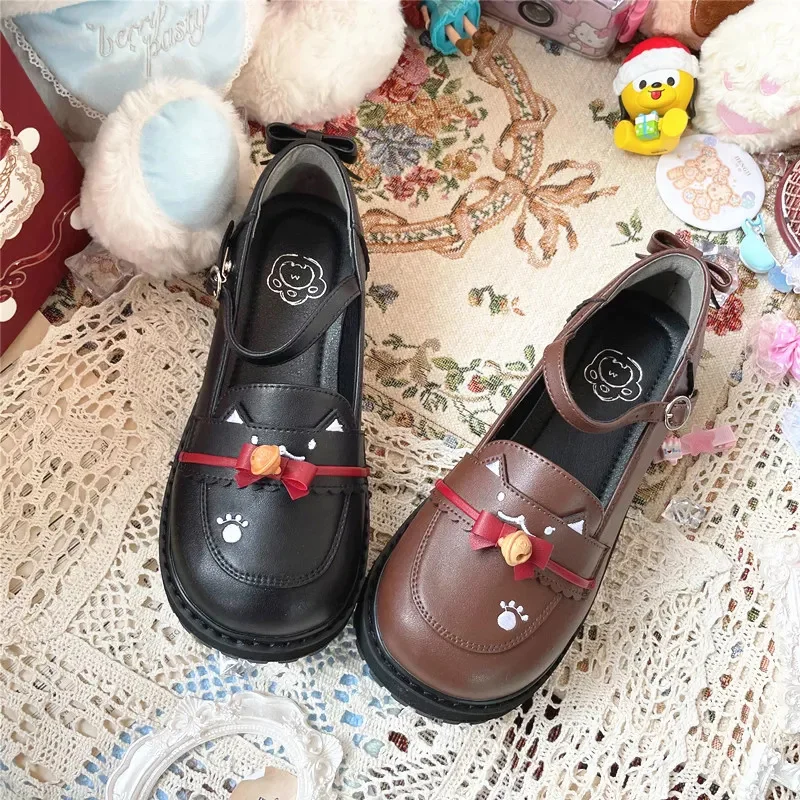 

Lolita Sweet Cat Cute Student Jk Uniform Shoes Shoes Flat Round Head Shallow Mouth Girl Daily Single Shoes Cosplay Cos Loli