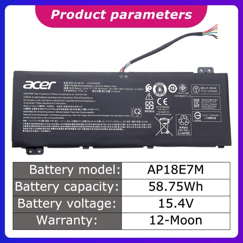 Imagen 2 del producto AP18E7M batería del ordenador portátil para Acer Nitro 5 AN515-54/AN515-55/AN517-51 Aspire 7 A715-74 A715-74G serie 3815mah