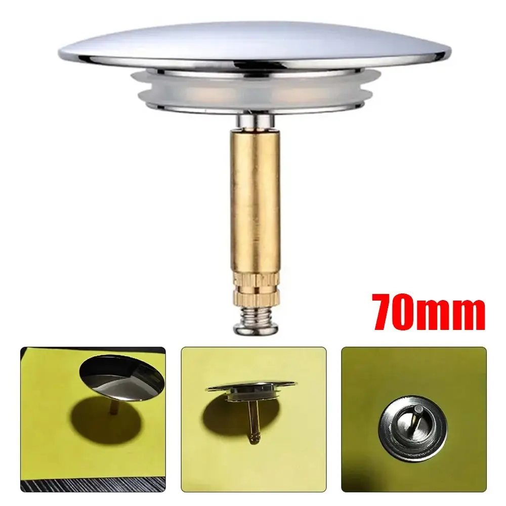 

1Pcs New Pop Up Waste Stopper Bathtub Plug Only Flat Seal Brass Bath Stopper 70mm Adjustable Bathroom Tub Drain Filter