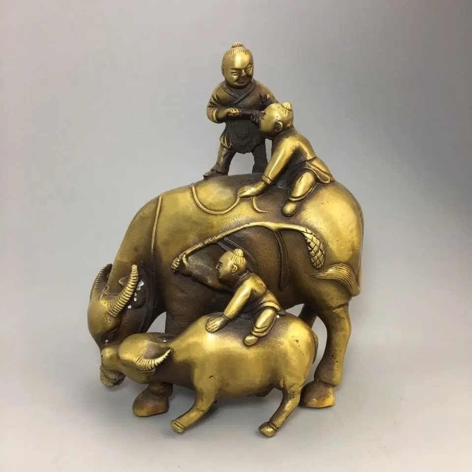 

Медная статуэтка «Счастливое дитя, пасущее скот»: бык, корова, коровица. Декор для офиса и дома, подарок, украшение для стола.