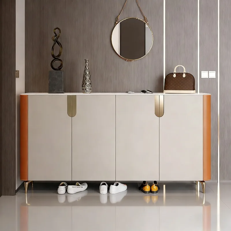 Modern household entrance hall cabinet multi-functional partition cabinet high foot solid wood extended cabinet shoes