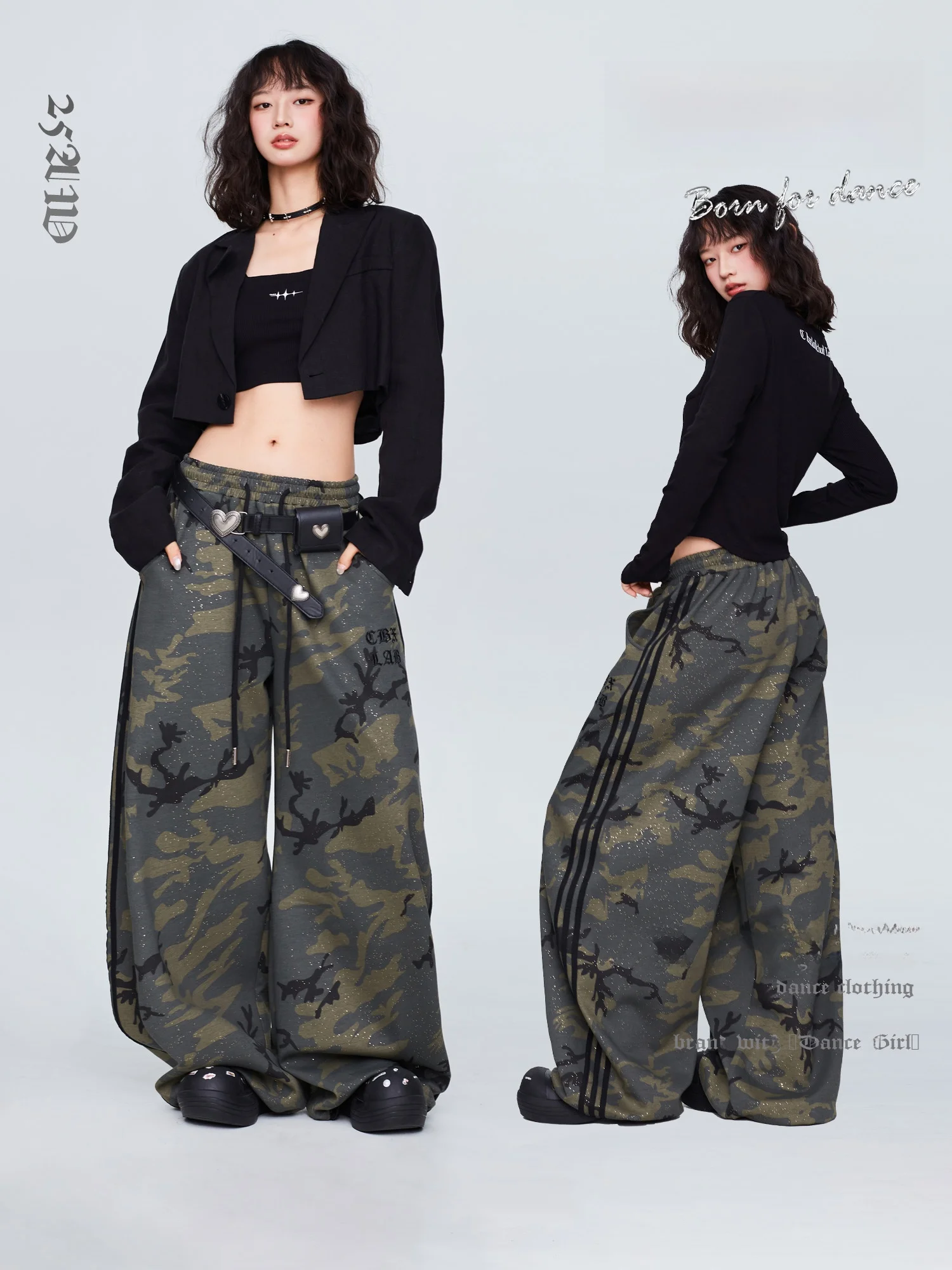 

CBXLAB уличные танцы ретро камуфляжные длинные брюки с блестками в стиле хип-хоп персональные длинные брюки уличные повседневные джазовые горячие танцевальные брюки для девочек