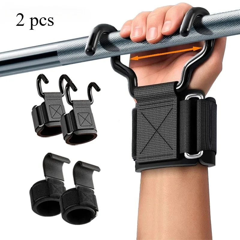 2 Peças de Ganchos de Levantamento de Peso com Faixas de Punho, Alças de Mão para Barra, Faixas de Punho para Academia e Fitness, Ganchos para Levantamento de Peso, Alças para Barra Fixa, Luvas para Levantamento de Peso e Powerlifting