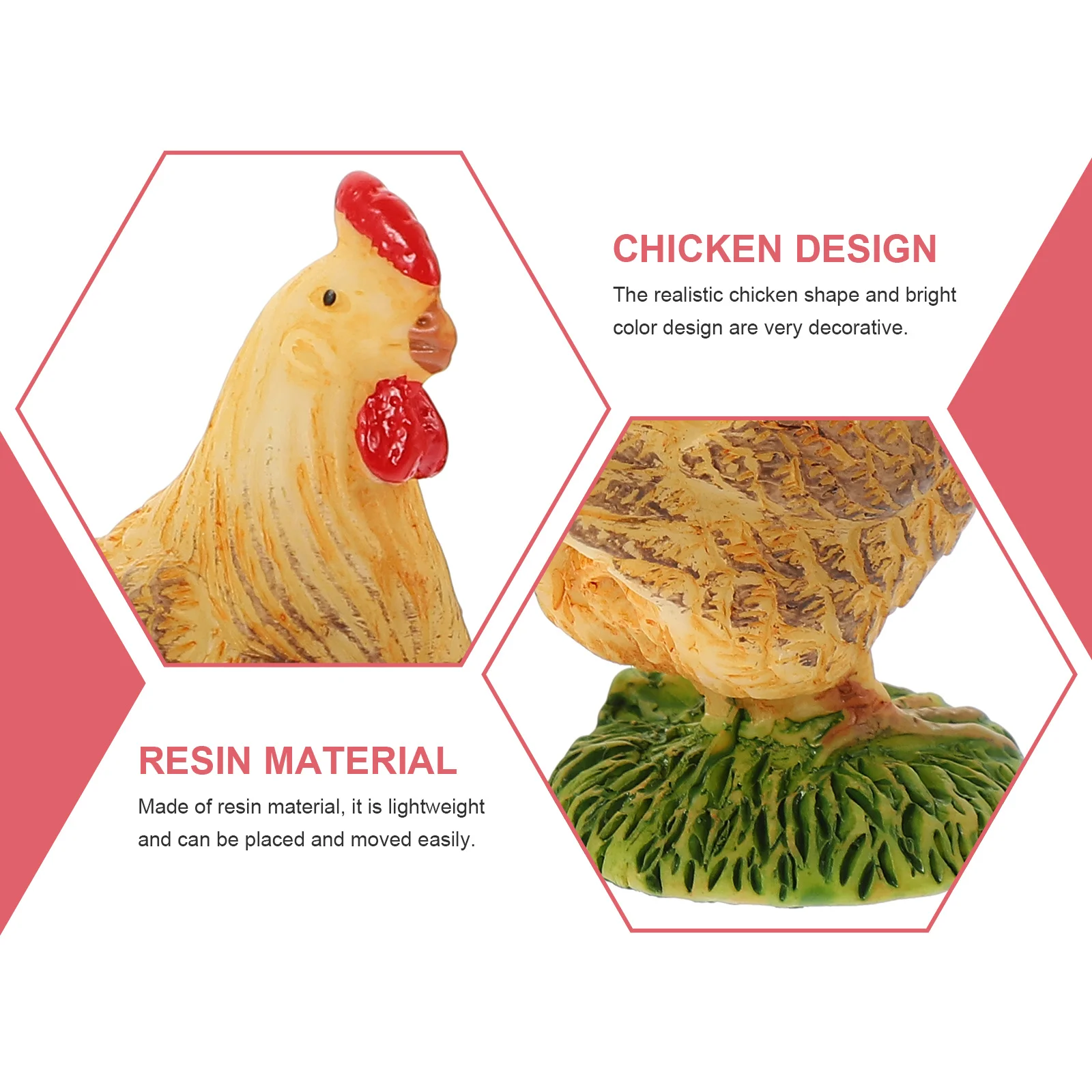 

2Pcs Animal Decor Lifelike Chicken Sculpture Resin Poultry Ornament for Outdoor Garden Farm Yard Decorative Landscape Layout