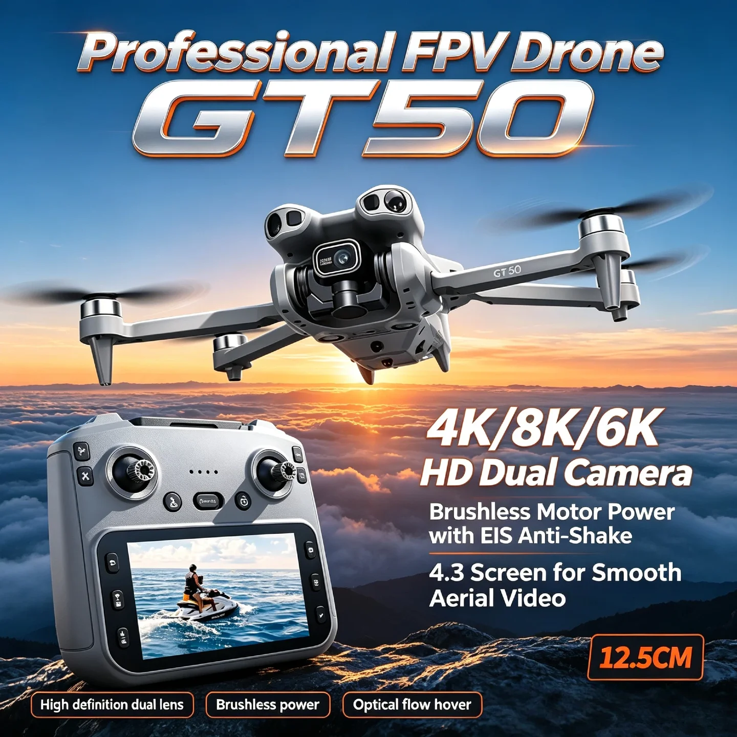 GT50 2.4GHz RC Quadcopter 4K/6K/8K FPV Drone with Dual HD Camera – Brushless Motor 4.3