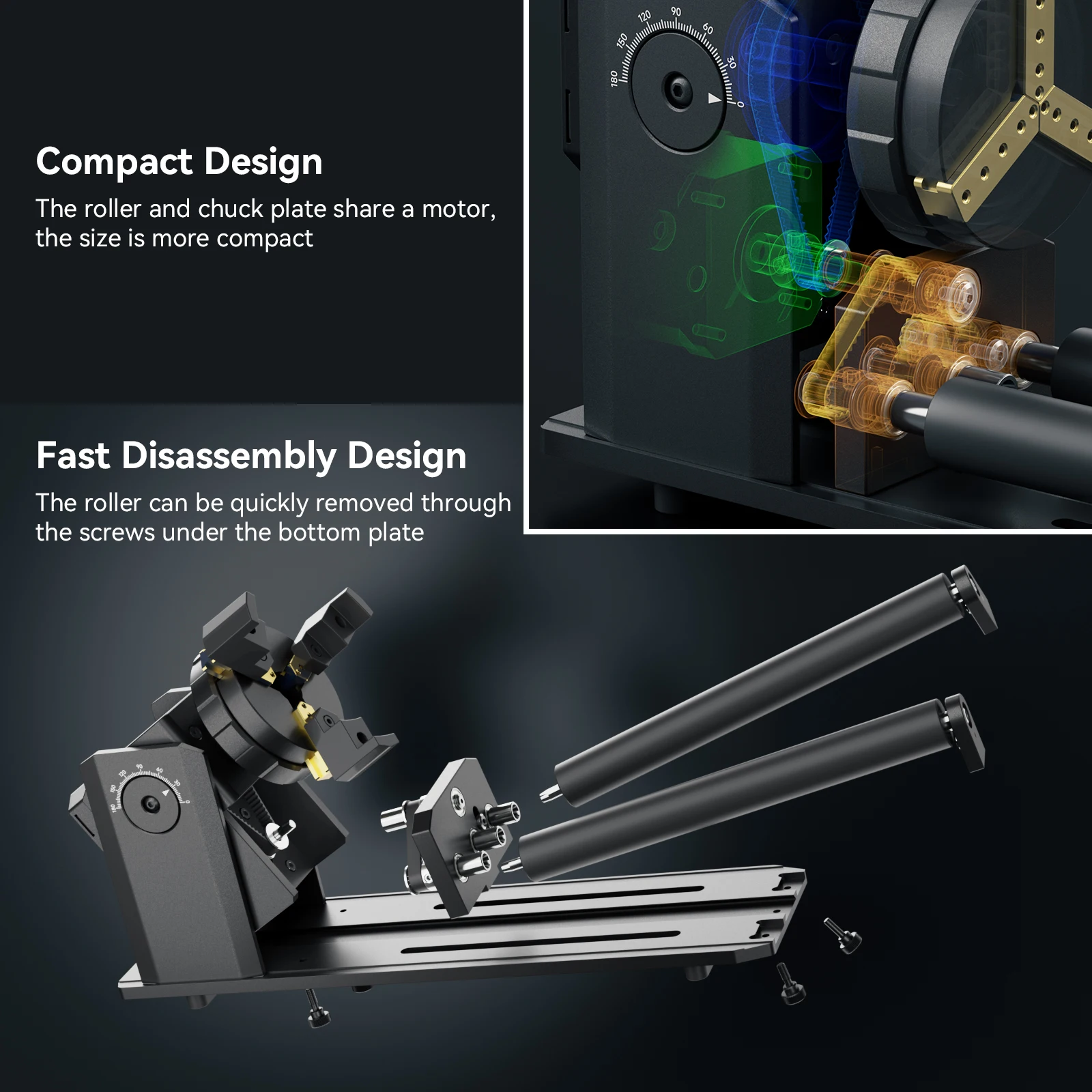 SCULPFUN RA Pro Max Rotary Chuck Y-axis Rotary Roller Engraving Module with 180° for Cylindrical Objects 4 in 1 Rotary Module