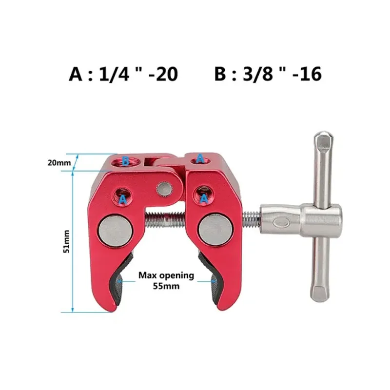 SZRIG Super Clamp, плоскогубцы для крабов, клипса Magic Friction Arm Magic Arm с наконечниками крепления 1/4 дюйма для DSLR-камеры, студийные аксессуары