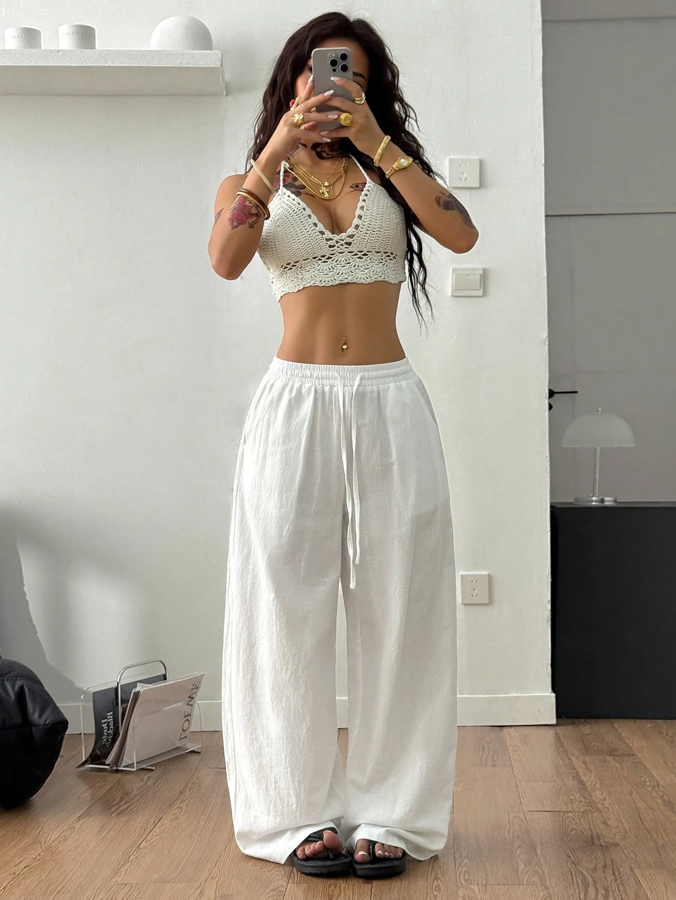 Effen damesbroek met wijde pijpen, casual comfortabele broek voor dagelijks gebruik, damesbroek