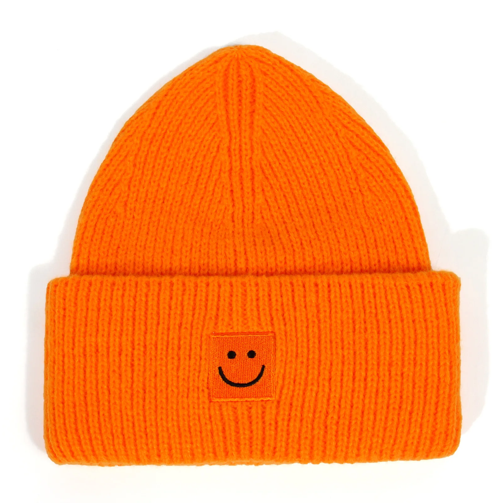 Autumn and winter new women\'s solid color smiling face embroidered woolen hat knitted warm men\'s pullover hat