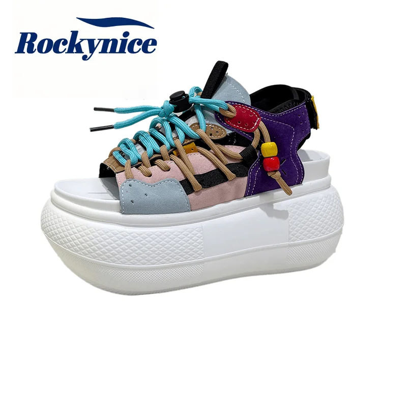 New Summer 2026 Thick Heels Sandals 9CM Heels Casual Beach Shoes Women's Strap Open-Toe Sports Outdoor Dad Shoes Chunky Sneakers