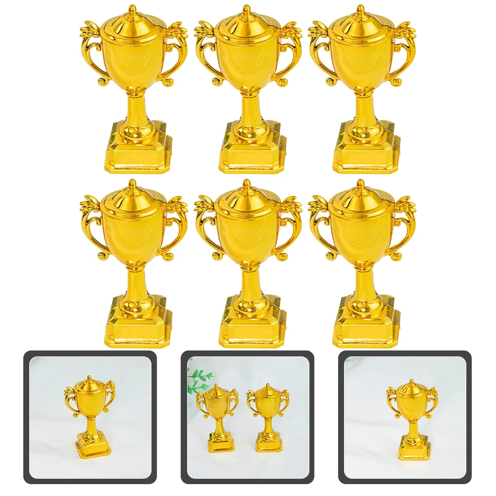 6 Pcs Cake Decorations Plastic Miniature Awards and Trophies Trophy Prize Yellow Ornament Model Child